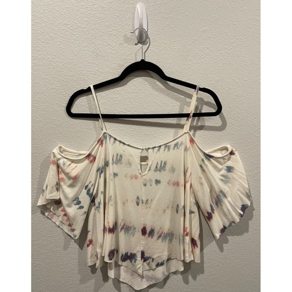 AMERICAN EAGLE OUTFITTERS  Cold Shoulder White Purple Tie Dye Top - Picture 3 of 3